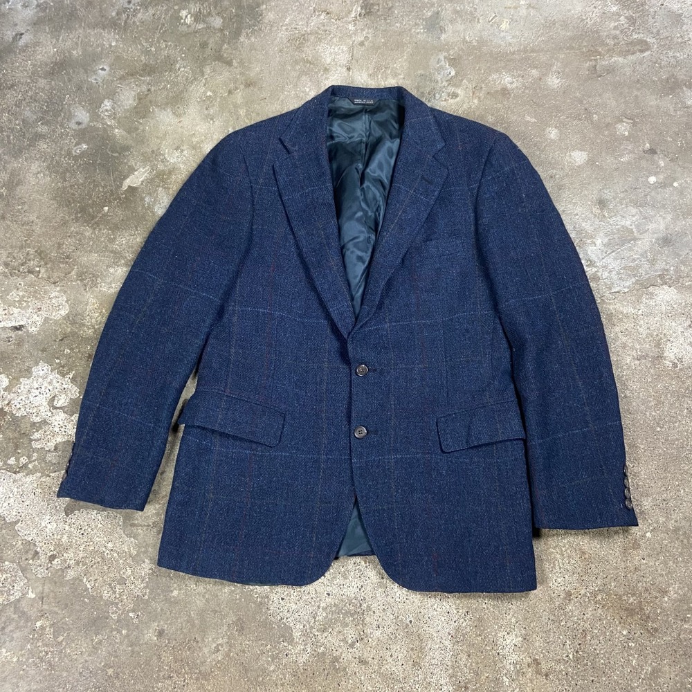 Vintage 80s Polo University Club Ralph Lauren Blazer Size 42 Blue Wool Tweed